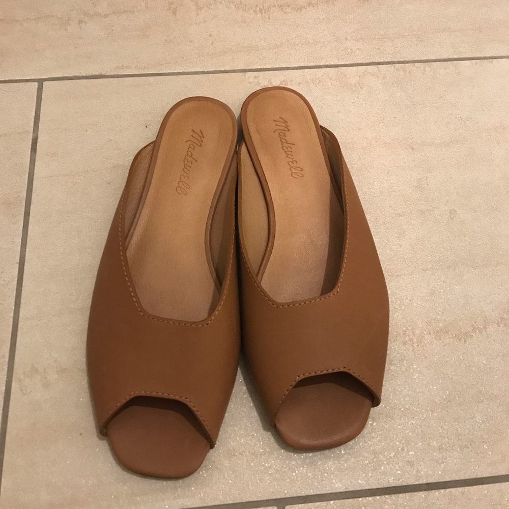 Cognac Madewell peep toe mules 7